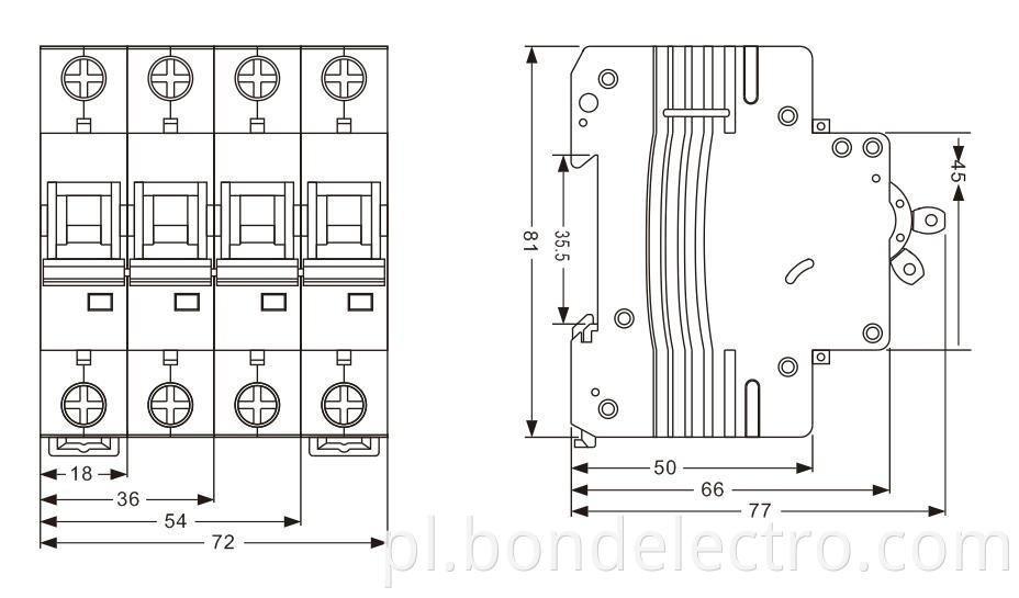 BKM1-63H 10KA Breaking Capacity MCB Dimension